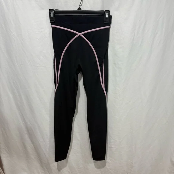 Savage X Fenty Leggings S Black Pink Contrast Stitch High Waist Athleisure Yoga - Picture 1 of 11